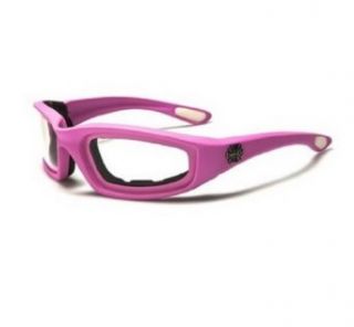 Choppers Womens Pink Padded Motorcycle Biker Glasses Goggles   Several Lens Colors Available (Pink   Clear Lens) Clothing