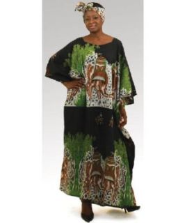 African Elephant Caftan Kaftan with Matching Headwrap   Available in Several Colors (Black) World Apparel Clothing