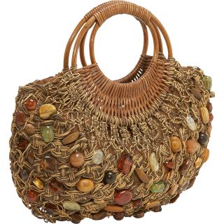 Cappelli Straw Macrame bag w/stones