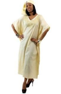 Gold Embroidered Caftan Kaftan with Matching Headwrap   Available in Several Colors (Beige) Clothing