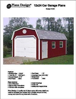 12' X 24'Barn/gambrel Shed/garage Project Plans  Design #31224   Woodworking Project Plans  