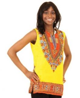 Traditional Print Sleeveless Dashiki Top   Available in Several Colors (Yellow)