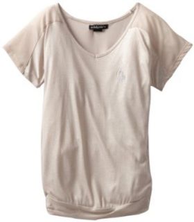 Baby Phat Girl's 7 16 Shimmer Banded Bottom Tee, Silver, Small Fashion T Shirts Clothing