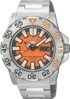 Seiko Men's SNZF49 Seiko 5 Automatic Orange Dial Stainless Steel Bracelet Watch Seiko Watches