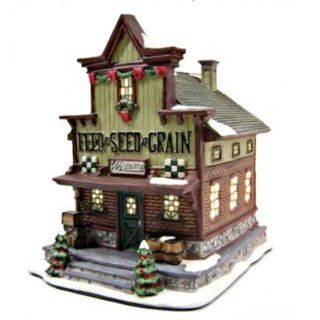 Red Shed Christmas Feed Store Village Statue with light 1037780   Holiday Figurines