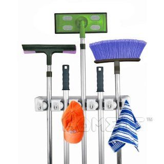 Home  It Mop and Broom Holder, (5 position) Wall Mounted Garden Tool Storage Tool Rack Storage & Organization for the Home Plastic Hanger for Closet Garage Organizer Shed Organizer Basement Storage General Storage   Hanger Cas