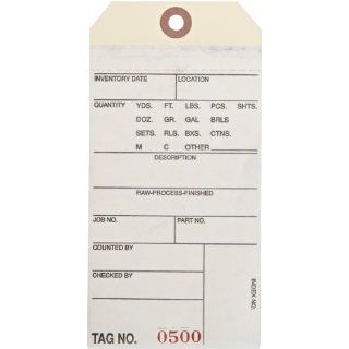 Aviditi G15021 10 Point Cardstock #8 2 Sided Carbonless Inventory Tag, "Number 0500 0999", 6 1/4" Length x 3 1/8" Width, White/Manila (Case of 500)