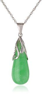 Sterling Silver Dyed Green Jadeite Teardrop Pendant Necklace, 18" Jewelry