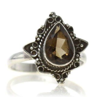 Smoky Quartz Women Ring (size 7.50) Handmade 925 Sterling Silver hand cut Smoky Quartz color Brown 3g, Nickel and Cadmium Free, artisan unique handcrafted silver ring jewelry for women   one of a kind world wide item with original Smoky Quartz gemstone   