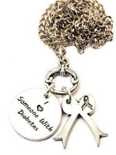 I Love Someone with Diabetes Awareness Ribbon 18" Fashion Necklace Chain Necklaces Jewelry