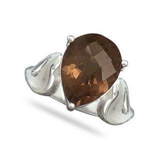 Sterling Silver Smoky Quartz Ring with Heart Band Vishal Jewelry Jewelry