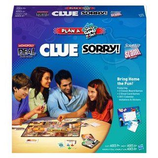 Plan A Family Game Night Hasbro 4 Game Gift Pack   Clue, Sorry, Monoply Deal, Scrabble Slam Toys & Games
