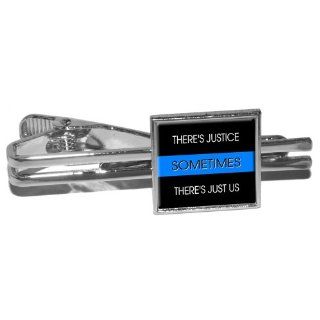 Thin Blue Line   Sometimes Justice Just Us   Police Policemen Square Tie Bar Clip Clasp Tack   Silver   Other Products
