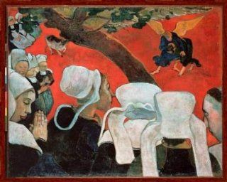 Bild mit Rahmen Paul Gauguin, "Die Vision nach der Predigt oder Der Kampf Jacobs mit dem Engel", 105 x 83   Holz Markant Dunkelbraun Küche & Haushalt