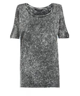 Dark Grey Marble Wash Open Shoulder T Shirt