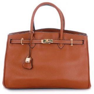 ROUVEN Matte Fauve Whisky & Gold ICONE 40 Tote Bag Leder Damen Handtasche (40x26x19cm) Bekleidung