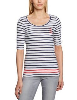 Tommy Hilfiger Damen T Shirt SERENA STP SCOOP NK 1/2 SLV / 1M87625094, Gr. 40 (10) (L), Wei (118 Snow White / Core Navy) Bekleidung