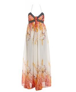 Jumpo Orange Tropical Grass Print Maxi Dress
