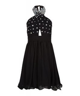 Black Cut Out Embellished Halterneck Prom Dress