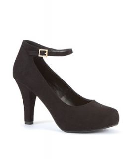Black Ankle Strap Court Heels