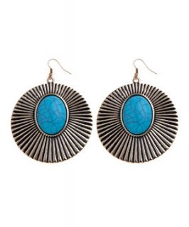 Turquoise Crackle Stone Disc Drop Earrings