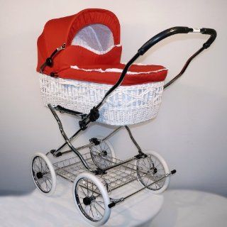 EICHHORN Weidenkorb Kinderwagen Korb Wei Stoff Rot Baby