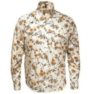 Relco Langarm Hemd   geknpft   Blumenprint   Creme/Braun   S Bekleidung