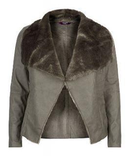 Inspire Grey Faux Fur Collar Waterfall Jacket