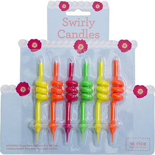 RICE   Pack of six Swirly neon cake candles