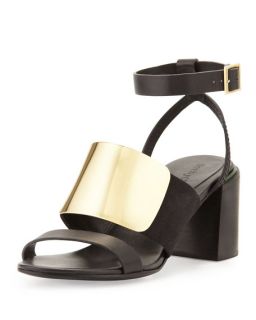 See by Chloe Metal Vamp Stacked Heel Sandal, Black/Gold