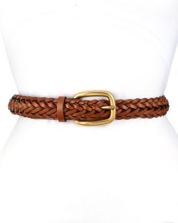 Gucci Square Buckle Braided Belt, Brown