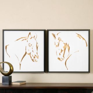 Uttermost Golden Horses Framed Art   Set of 2   Wall Art