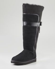 UGG Australia Genevieve Leather Bow Tall Shearling Boot, Black
