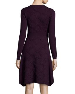 Lela Rose Cashmere Blend Textured Lace Knit Long Sleeve Dress, Plum