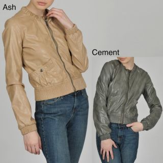 Members Only Womens Faux Leather Asymmetrical Zip Bomber Jacket