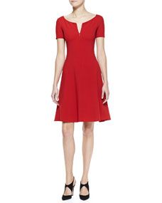 Armani Collezioni Short Sleeve Front Zip Dress With Full Skirt
