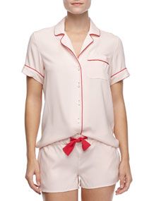 Three J New York Belle Silk Short Pajamas, Pale Pink