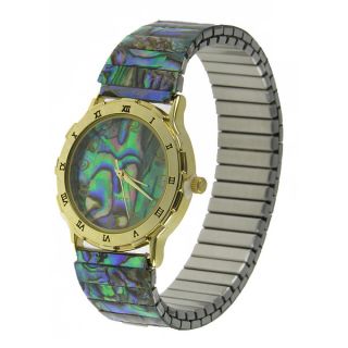 Womens Genuine Abalone Stretch Band Watch with Roman Numerals