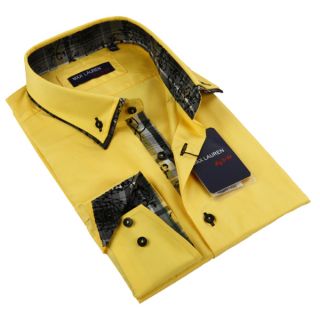 Coogi Luxe Mens Yellow and Black Plaid Button up Dress Shirt