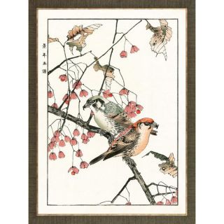 Bird and Berry Aviary Woodblock Prints Framed Art Print
