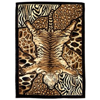 Skinz 72 Mixed Brown Tiger and Animal Skins Print Patchwork Area Rug