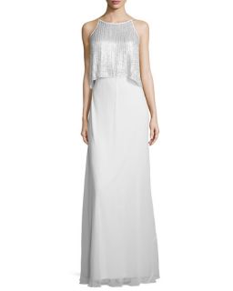 Aidan Mattox Sleeveless Sequined Popover Gown