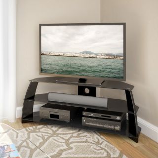 CorLiving TAP Taylor TV Stand with Glass Shelves   Glossy Black   TV Stands