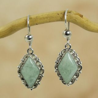 Handcrafted Sterling Silver Diamond Dahlia Jade Earrings (Guatemala)