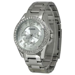 Fossil Womens ES3202 Riley Stainless Steel Crystal Accented Watch