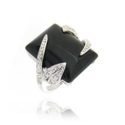Icz Stonez Rhodium plated Onyx and Cubic Zirconia Ring  