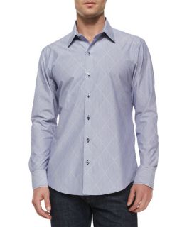Zachary Prell Diamond Print Woven Long Sleeve Shirt, Blue