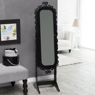 Belham Living Scroll Cheval Mirror Locking Jewelry Armoire   High Gloss Black   Jewelry Armoires