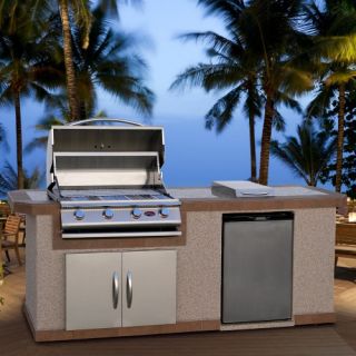 Cal Flame 8 ft. BBQ Island with Gas Grill   White Ash Stucco