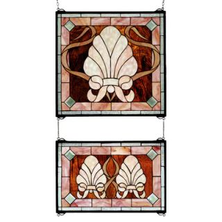 Meyda Tiffany Victorian Shell and Ribbon 2 Pieces Stained Glass Window
